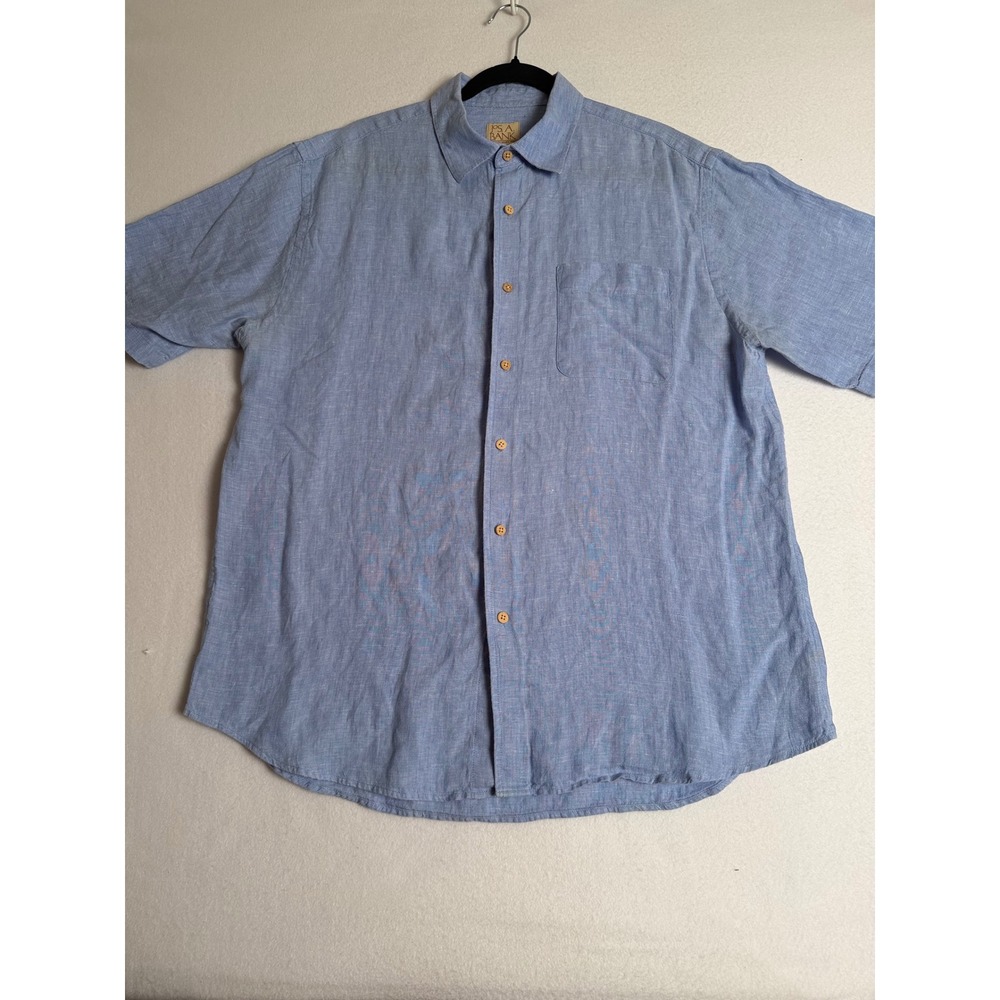 Jos. A. Bank Mens Large Blue 100% Linen Short Sleeve Button Down Shirt Pocket